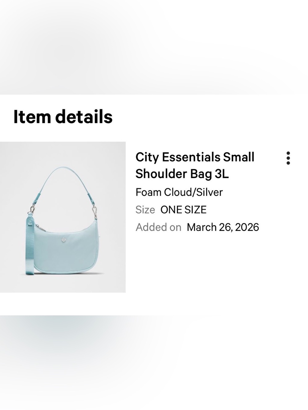 lululemon athletica City Essentials Small Shoulder Bag - Foam Cloud/Silver